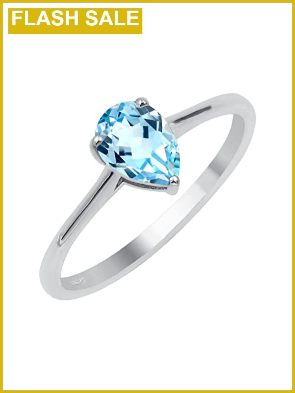 Pear Solitaire Statement Ring Brass High Polish Blue Topaz Women's Jewelry
